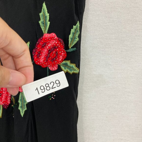 Vintage Sue Wong Silk Beaded Red Rose Embroidered Lace Maxi Dress size 6 Y2K - Picture 10 of 13